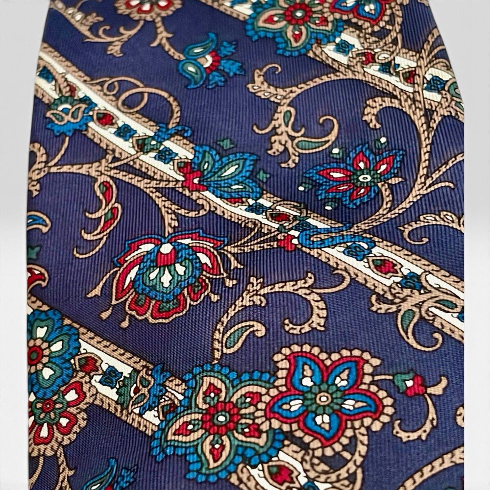 Vintage Christian Dior Silk Tie Navy Paisley Floral 3.5” Made USA Italy 55”